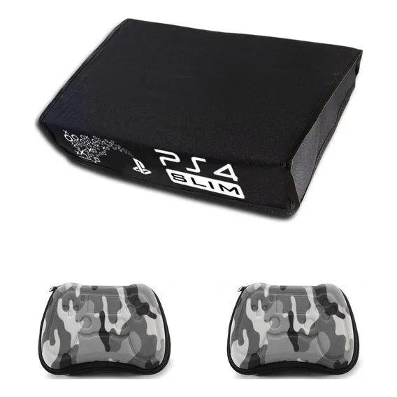 Kit Capa Antipoeira Ps4 Pró + 2 Cases Controle Ps4 Camuflada Cor Camuflada/zíper Preto Foto 1