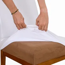 Kit Capa Cadeira Jantar 8 Tecido Impermeável Cor Branco Desenho Do Tecido Liso Foto mini  3