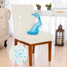 Kit Capa Cadeira Jantar 8 Tecido Impermeável Cor Creme Desenho do tecido Liso Foto  mini 1