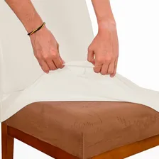 Kit Capa Cadeira Jantar 8 Tecido Impermeável Cor Creme Desenho do tecido Liso Foto mini  3