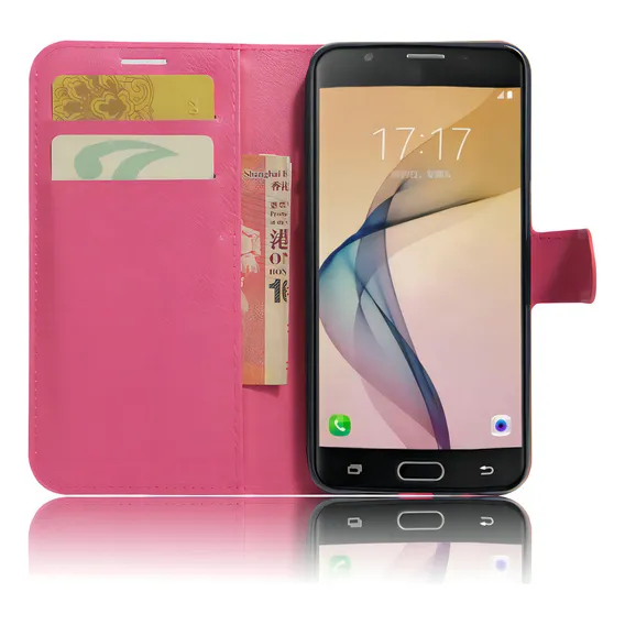 Kit Capa Carteira Para Galaxy J7 Prime Rosa + Película Vidro Foto 1
