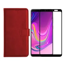 Kit Capa Carteira Vermelho Para Galaxy A7 2018 + Pelicula Foto mini 1