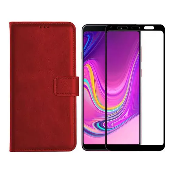Kit Capa Carteira Vermelho Para Galaxy A7 2018 + Pelicula Foto 1