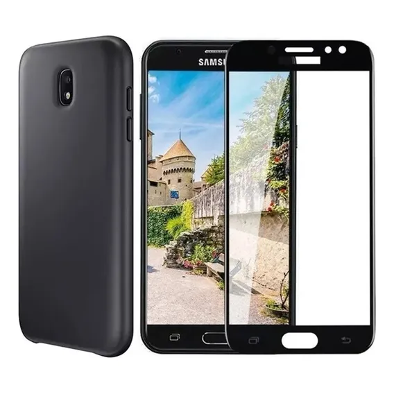 Kit Capa Case Aveludada Preto Para Galaxy J7 Pro + Pelicula Foto 1