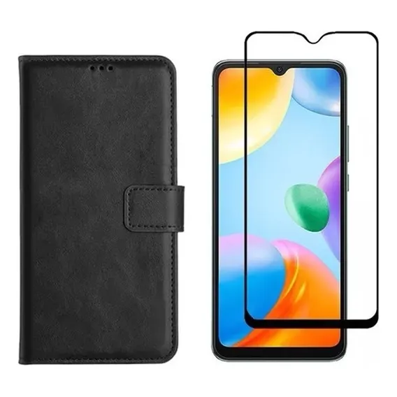 Kit Capa Case Carteira Para Xiaomi Redmi 10a + Pelicula Cor Preto Foto 1