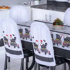 Kit Capa De Encosto P/ Cadeira De Cozinha Estampado 6 Cor Galinha Foto  mini 1