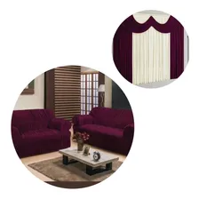 Kit Capa De Sofa 3 E 2 Lugares + Cortina 2 Metros Vermelho Cor Bord么 Lisa Foto mini 1