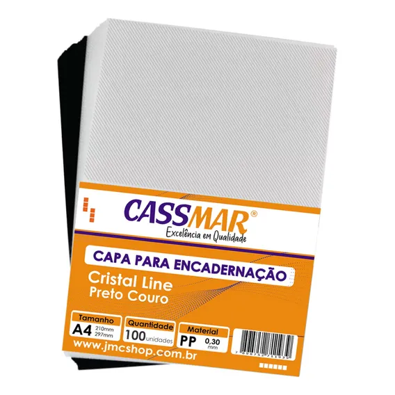 Kit Capa Encadernação A4 Preta Couro Cristal Line 100un Foto 1