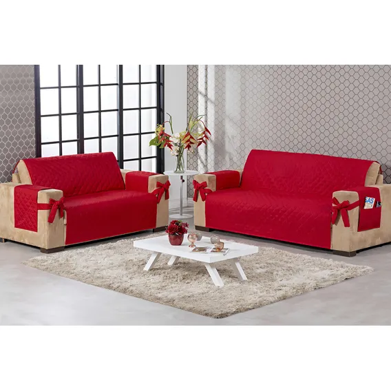 Kit Capa Protetor De Sofá 2 E 3 Lugares Com Laço Vermelho Foto 1