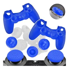 Kit Capa Silicone Controle Ps4 + Grips Anal贸gico+ Acess贸rios Cor Azul Foto mini 1