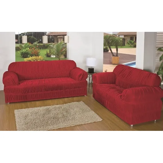 Kit Capa Sofa 21 Elasticos Rigtex Malha Gel Grossa Cor Vermelho Foto 1
