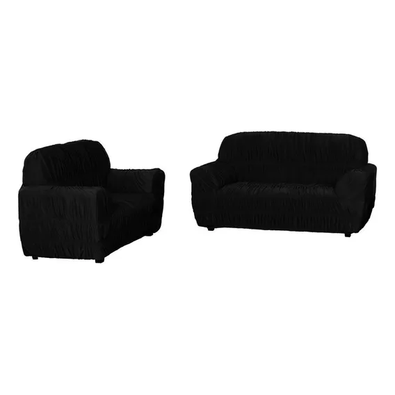 Kit Capa Sofá 3 E 2 Lugares Elasticada Preto Foto 1