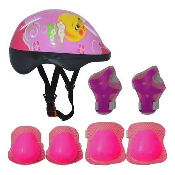 Kit Capacete Cotoveleira Joelheira Infantil Bike Skate Rosa Foto 1