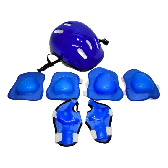 Kit Capacete + Joelheira + Munhequeira E Cotoveleira Cor Azul Foto 1