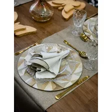 Kit Capas Sousplat Mesa Jantar Luxo Losango Bege Decoração Geométrico Foto mini 1