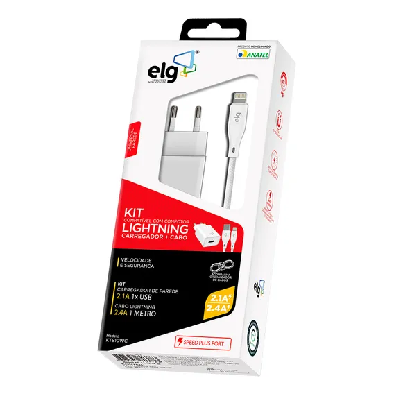 Kit Carregador de Parede USB-A + Cabo de Carregamento Lightning 1 m, ELG, KT810WC, 2.4A, 12W, BrancoAnĂșncio Foto 1