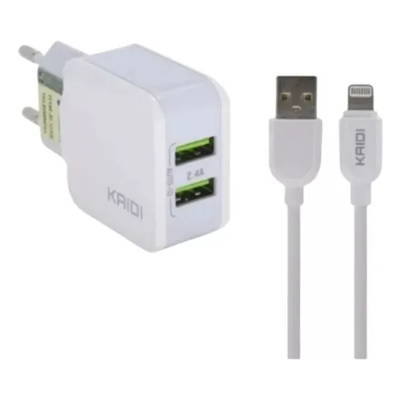 Kit Carregador Kaidi 2.4a Compatível Com iPhone - Kd-605a Cor Branco Foto 1