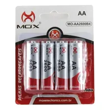 Kit Cartela Com 4 Pilhas Aa Recarregável Mox 2600mah Foto  mini 1