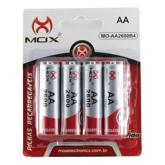 Kit Cartela Com 4 Pilhas Aa Recarregável Mox 2600mah Foto 1