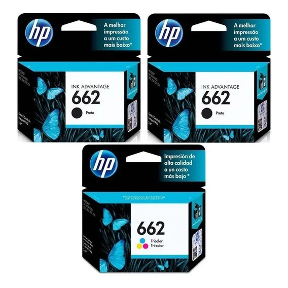 Kit Cartucho Hp 662 Preto (2) + Cartucho Hp 662 Colorido (1) Foto 1