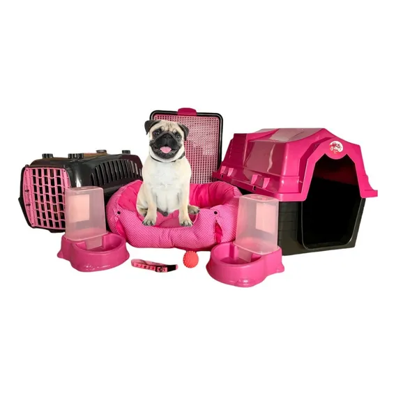 Kit Casa Caminha Sanitario Cachorro Completo Luxo M Cor Rosa Foto 1