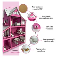 Kit casa/casinha Polly boneca 19 moveis com parquinho postagem 24h cor rosa Grupo Paraiso Foto mini 3