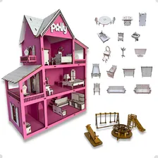 Kit casa/casinha Polly boneca 19 moveis com parquinho postagem 24h cor rosa Grupo Paraiso Foto mini 1