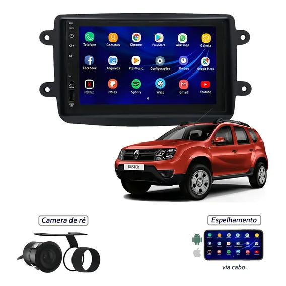 Kit Central Multimidia Mp5 Mp8 Duster Moldura Câmera Esp Ios Foto 1
