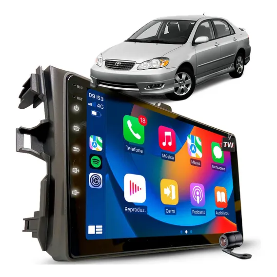 Kit Central Multimídia Toyota Corolla Android Carplay Gps Bt Cor Toyota Corolla 2009 Foto 1