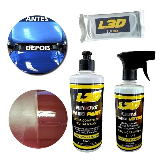 Kit Ceras Premium L3d + Barra Descontaminadora Automotivo Foto 1