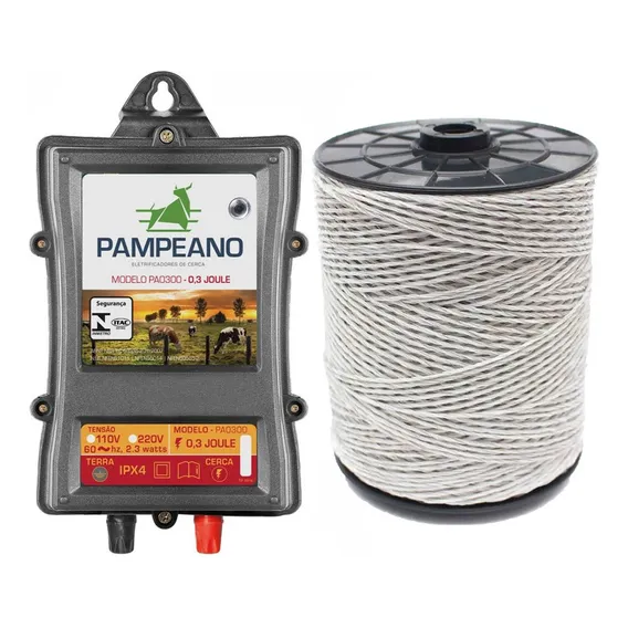 Kit Cerca Elétrica Rural Eletrificador Pampeano Pa0300 Fio 250m Bivolt 110V/220V Foto 1