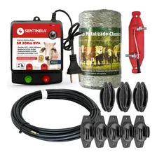 Kit Cerca Elétrica Rural Eletrificador Sr30 Sentinela, 250m Fio Eletroplastico, 25 Isolador W, 10 Castanha, 1 Chave Interruptor E 10m Fio Alta Tensão - Branco Foto mini 1