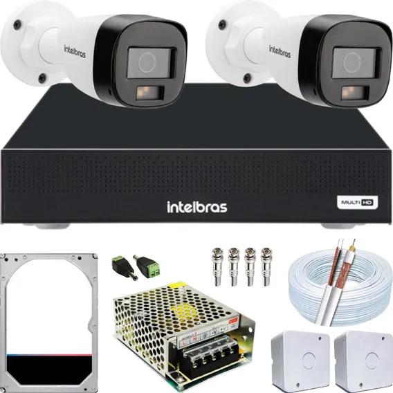 Kit Cftv 2 Cameras Full Color 2mp Dvr 4 Canais Hd 1tb Cor Branco Foto 1