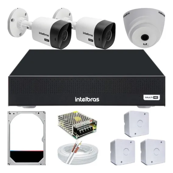 Kit Cftv 3 Cameras Intelbras Infra Dvr Mhdx 4ch Dome Bullet Foto 1