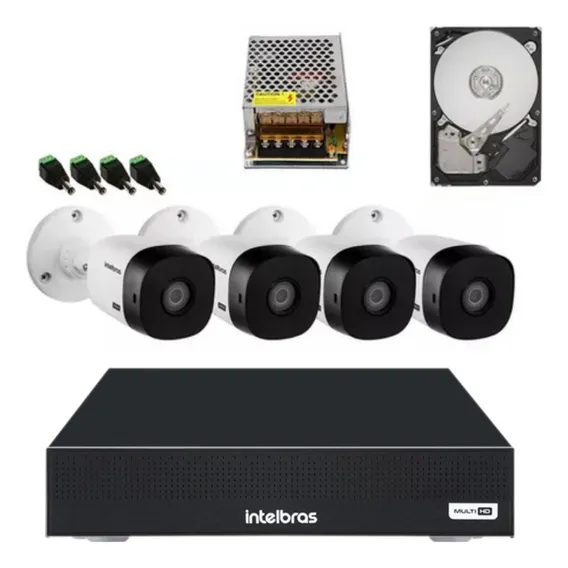 Kit Cftv 4 Cameras Infravermelho Intelbras Vhc 1120b Dvr 4ch Cor Branco Foto 1