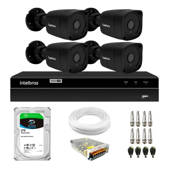 Kit Cftv 4 Câmeras Segurança Preta Full Hd Dvr Intelbras 2tb Foto 1