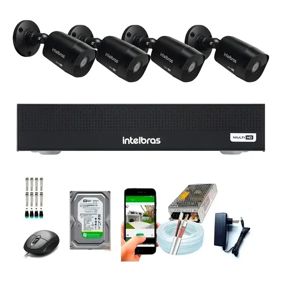 Kit Cftv 4 Câmeras Black Full Hd 1080p 2mp Dvr Intelbras 4ch Foto 1