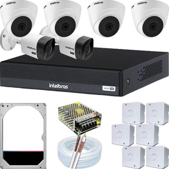 Kit Cftv 6 Cameras Intelbras 1220 Full Hd 1080p Dvr 8ch Cor Branco Foto 1
