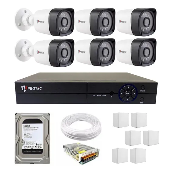 Kit Cftv 6 Câmeras Infravermelho Full Hd 1080p 2 Mp + Dvr 8 Canais Multi Hd Cor Branco Foto 1