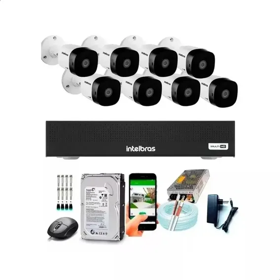 Kit Cftv 8 Câmeras Hd Intelbras 1120b G4 Dvr 8 Canais+brinde Cor Branco Foto 1