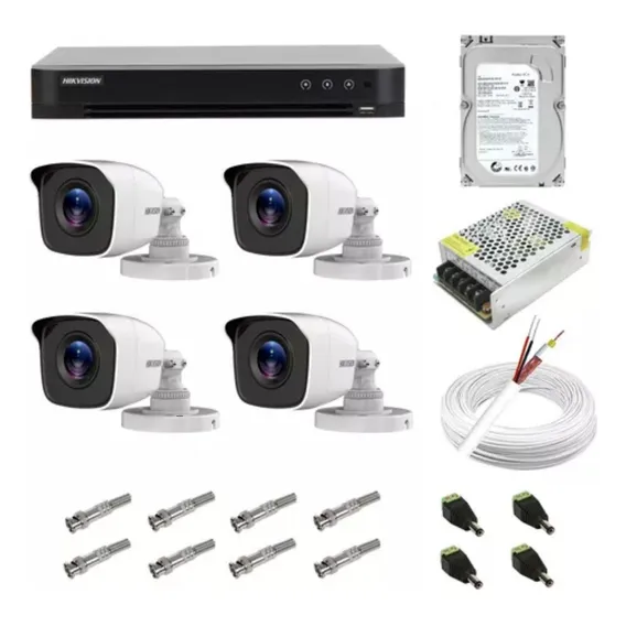 Kit Cftv Hikvision Dvr 4ch 4 Câmera Bullet Hd Alta Resolução Cor Branco Foto 1