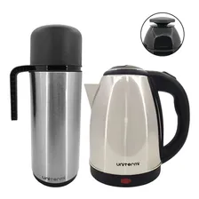 Kit Chaleira Elétrica 1,8l + Garrafa Térmica Inox Alça 1l Foto  mini 1