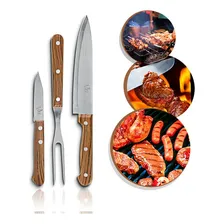 Kit Churrasco 3 Peças Facas E Garfo Em Aço Inox Foto  mini 1