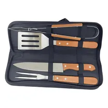 Kit Churrasco 4un Faca Garfo Espátula Pegador Inox Estojo Foto mini 3