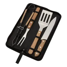 Kit Churrasco 4un Faca Garfo Espátula Pegador Inox Estojo Foto mini 1