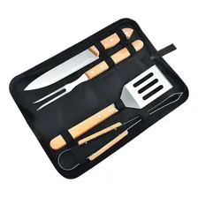 Kit Churrasco 4un Faca Garfo Espátula Pegador Inox Estojo Foto mini 2