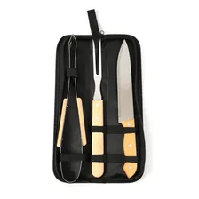 Kit Churrasco Aço Inox 3 Peças Cabo Madeira Com Bolsa Foto  mini 1