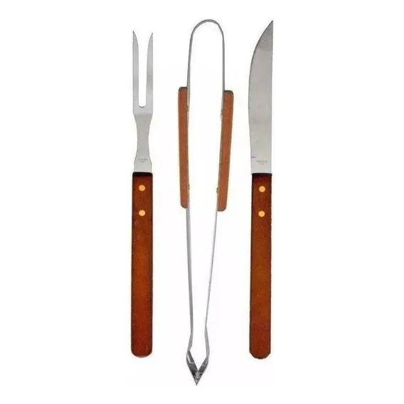 Kit Churrasco Com 3 Peças Pegador Garfo E Faca Foto 1