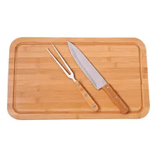 Kit Churrasco Cozinha Garfo Faca Tábua Bamboo 50x30 Mor 3pc Foto mini 3