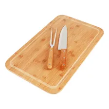 Kit Churrasco Cozinha Garfo Faca Tábua Bamboo 50x30 Mor 3pc Foto mini 2